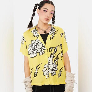 OBEY Flamin' Flowers Button Up Shirt in Cyber Yellow‎
